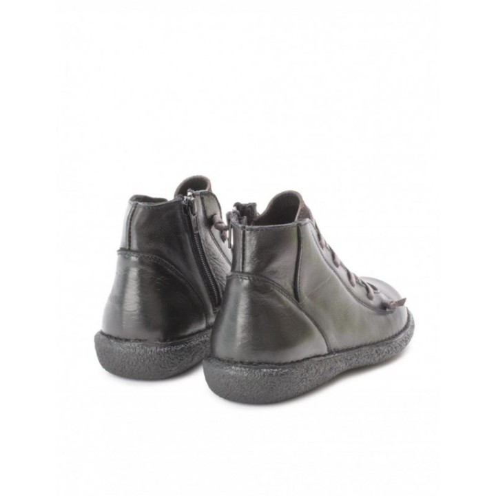 Botines Piel Cordones Elasticos Negros