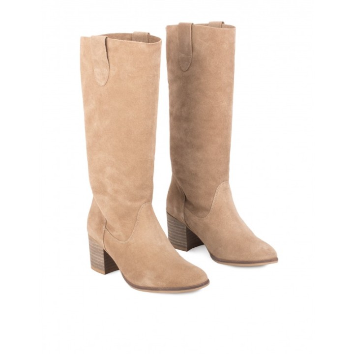 BRYAN Botas Altas Tacon Serraje Camel