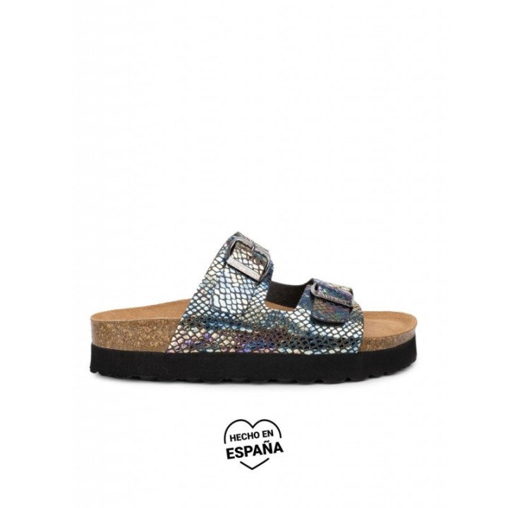 AUTENTI Sandalias Bio Plataforma Escamas Negras