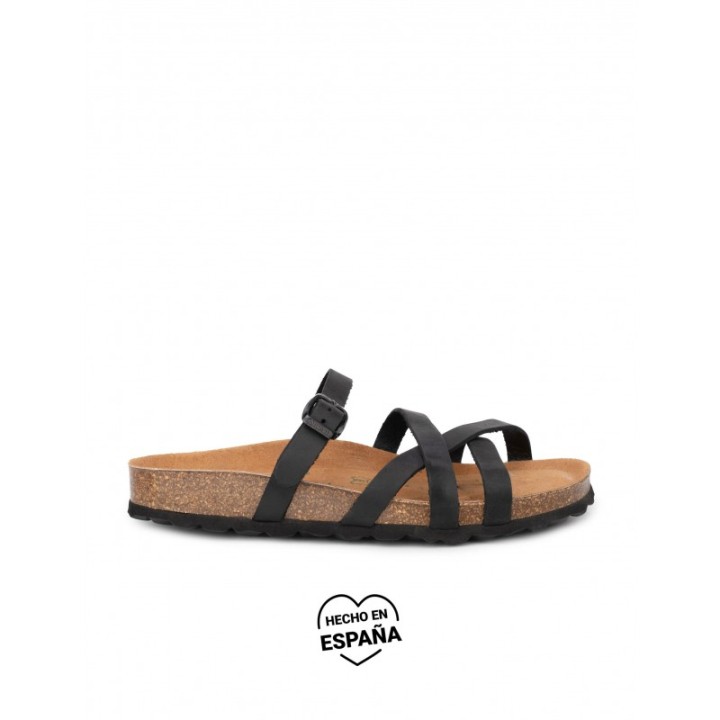 AUTENTI Sandalias Tiras Negras Suela Corcho