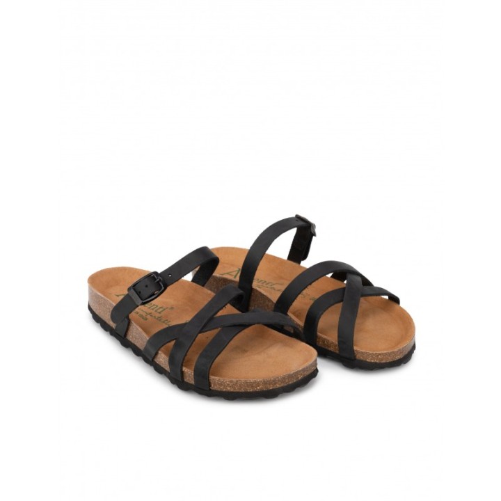 AUTENTI Sandalias Tiras Negras Suela Corcho