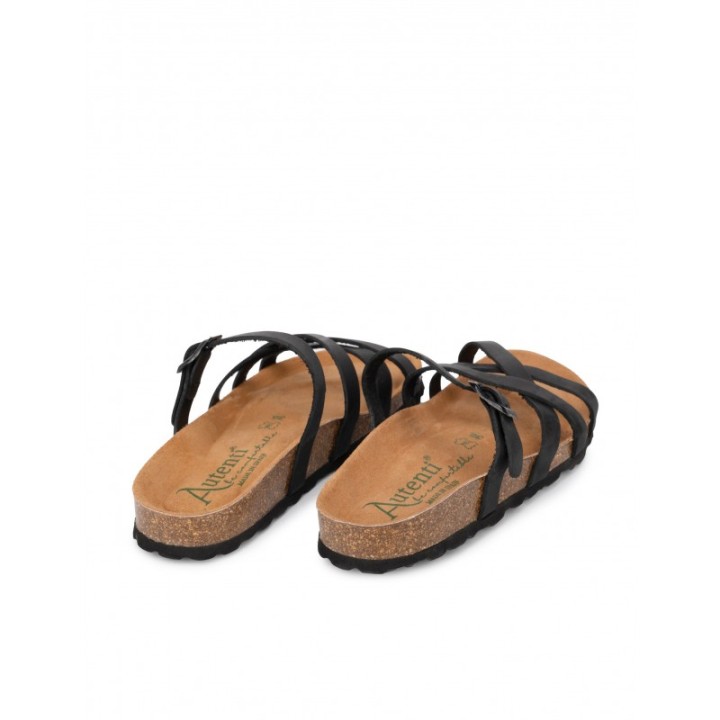 AUTENTI Sandalias Tiras Negras Suela Corcho