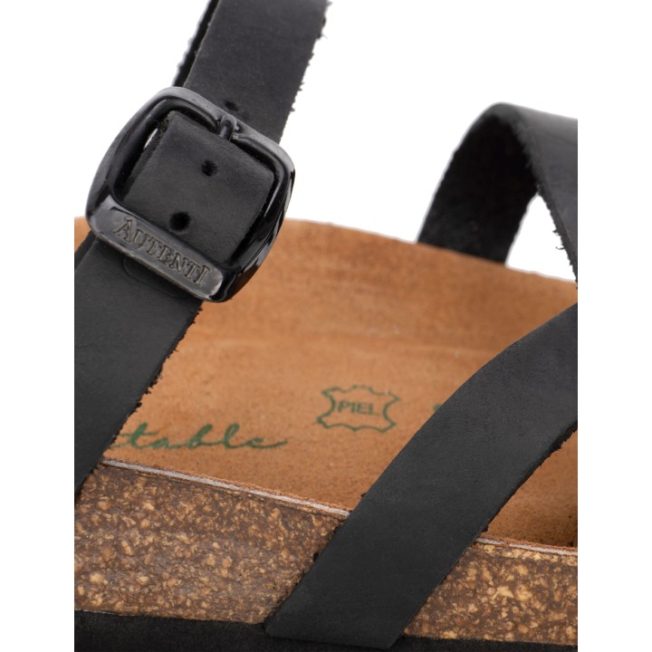 AUTENTI Sandalias Tiras Negras Suela Corcho