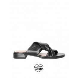 Mules Planos Tiras Tubulares Piel Negras