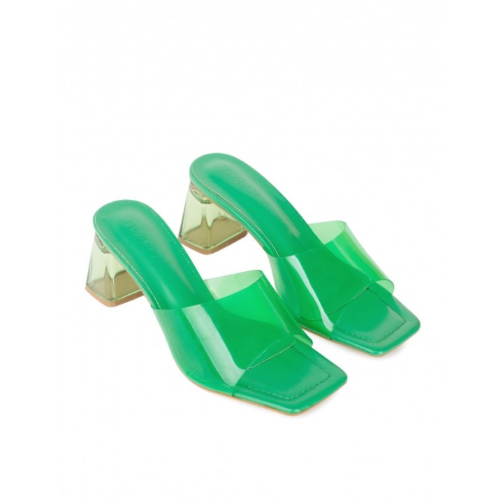 Sandalias Mules Vinilo Verdes