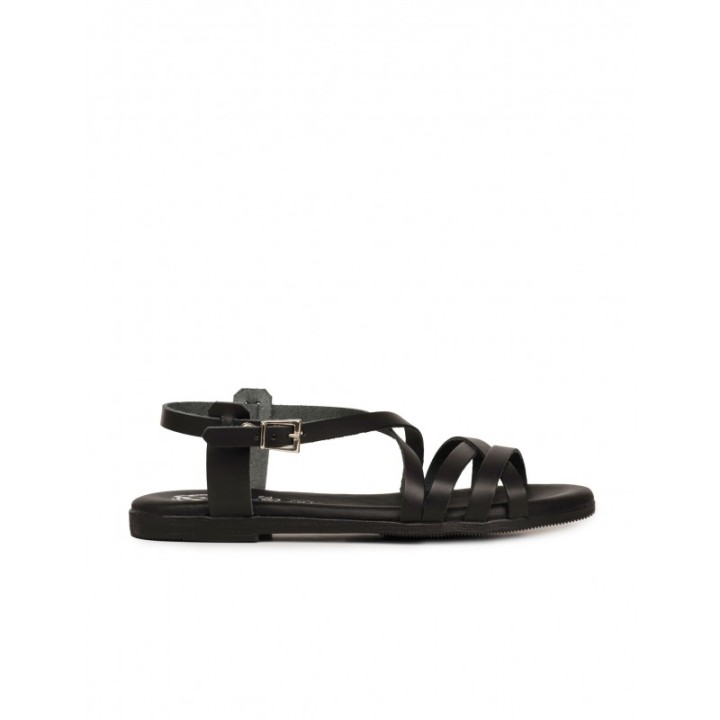 Sandalias Planas Piel Negras PERA LIMONERA