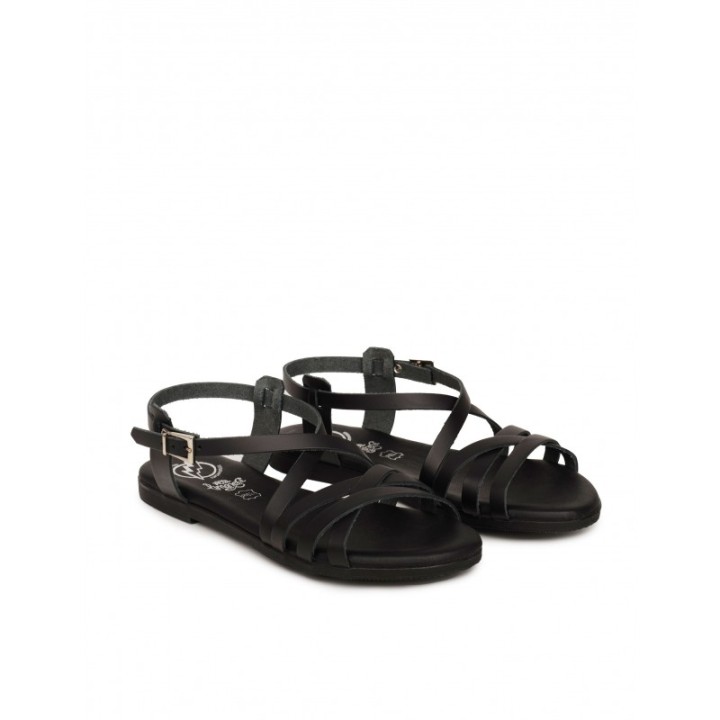Sandalias Planas Piel Negras PERA LIMONERA