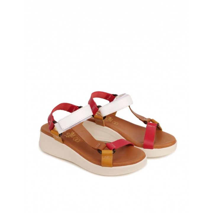 Sandalias Velcro Tiras Multicolor Rojo PERA LIMONERA