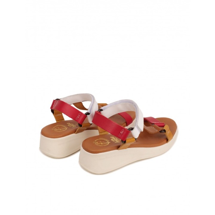 Sandalias Velcro Tiras Multicolor Rojo PERA LIMONERA