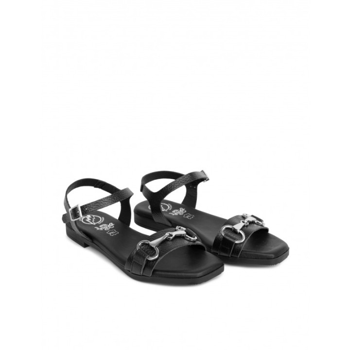 Sandalias Cadena Planas Piel Negra PERA LIMONERA