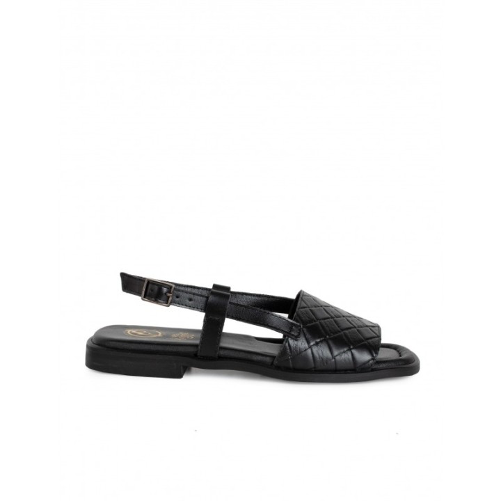 Sandalias Planas Piel Negra PERA LIMONERA