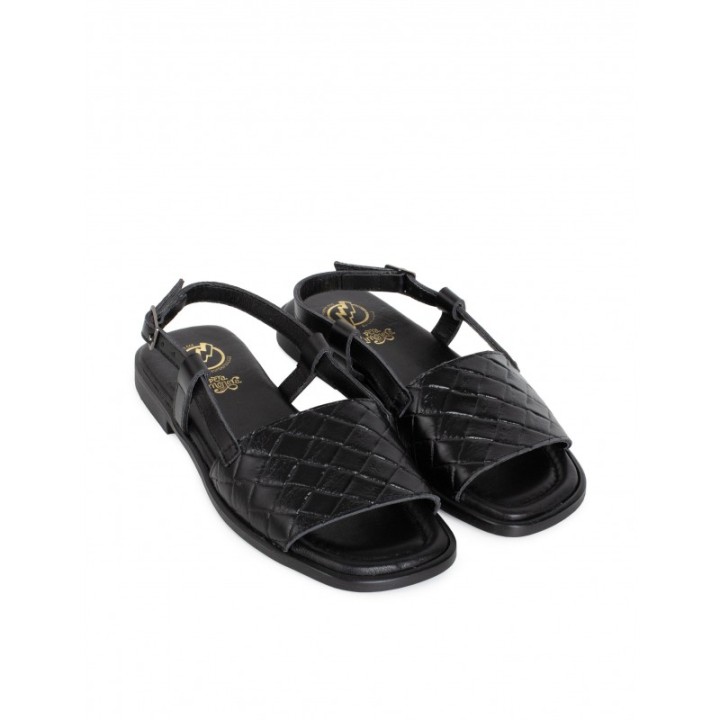 Sandalias Planas Piel Negra PERA LIMONERA