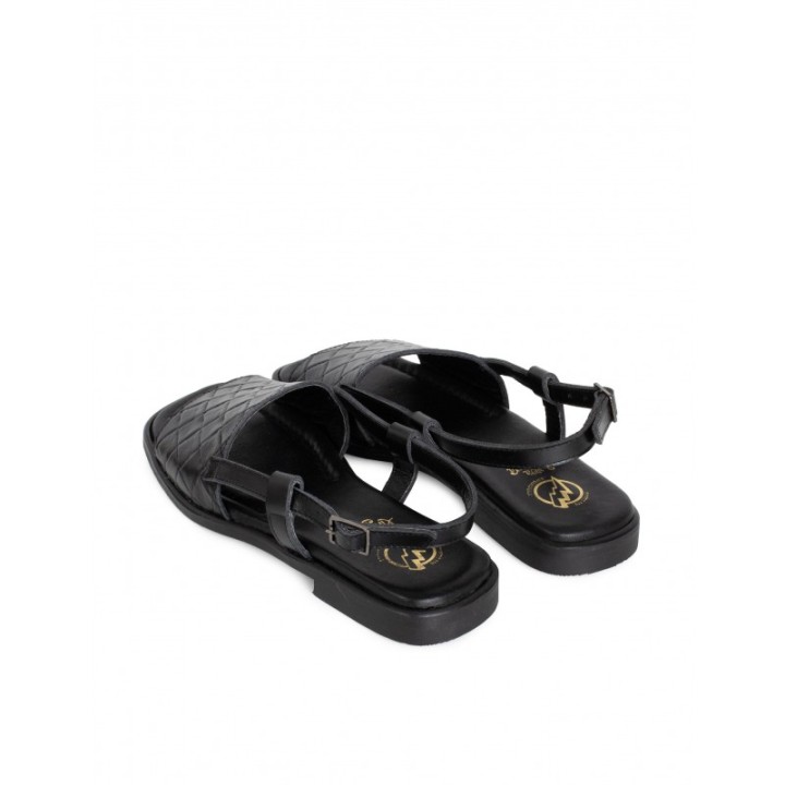 Sandalias Planas Piel Negra PERA LIMONERA
