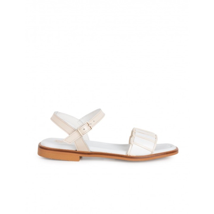 Sandalias Planas Combinadas Piel Blanca PERA LIMONERA