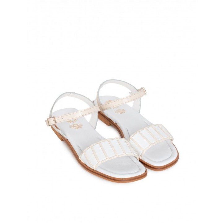 Sandalias Planas Combinadas Piel Blanca PERA LIMONERA