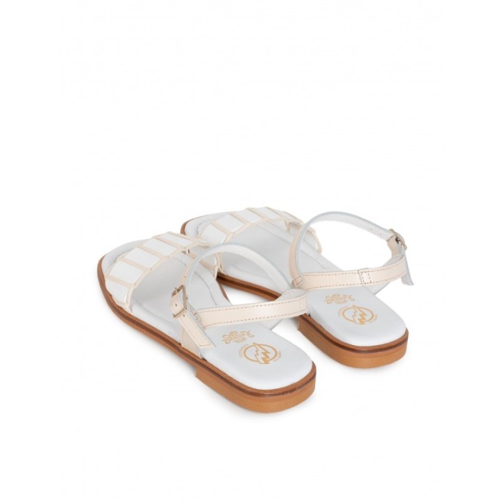 Sandalias Planas Combinadas Piel Blanca PERA LIMONERA