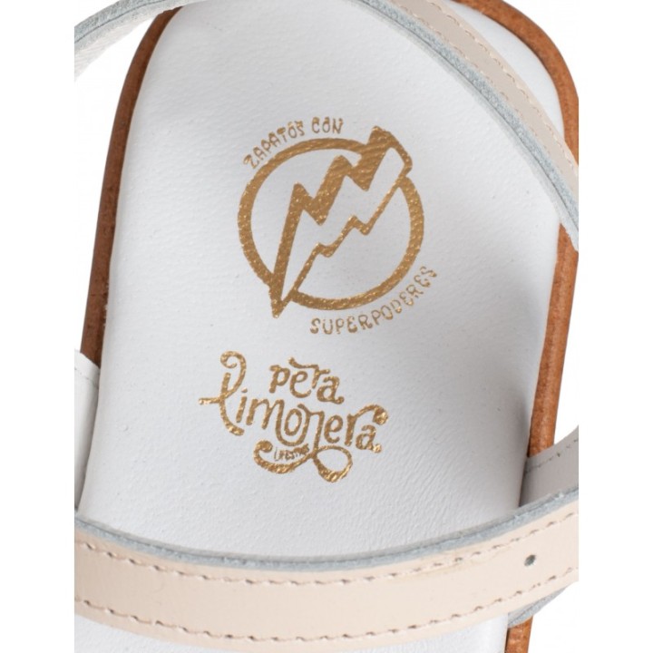 Sandalias Planas Combinadas Piel Blanca PERA LIMONERA
