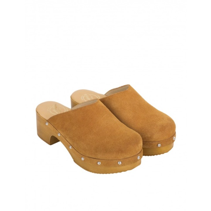 Zuecos Madera Tachas Serraje Cuero PERA LIMONERA