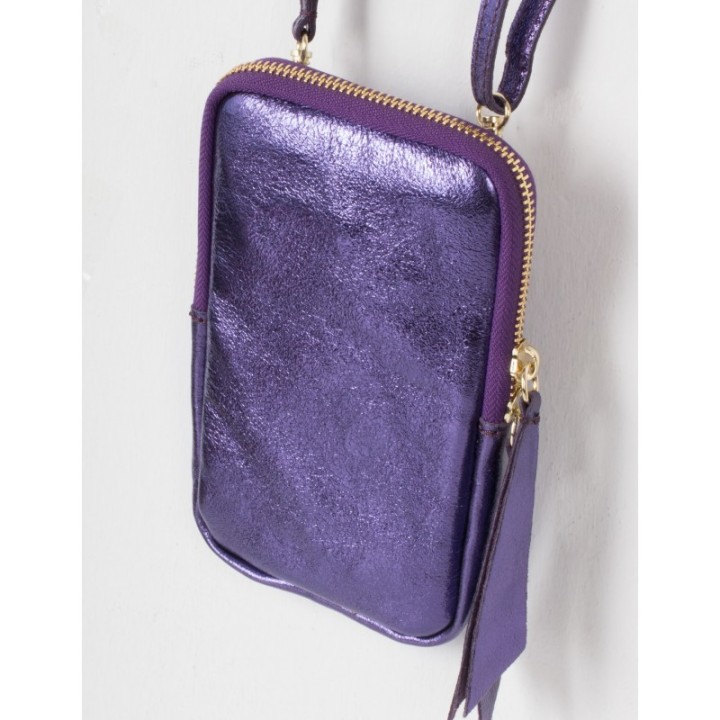 Bolso Porta Movil Metalizado Violeta