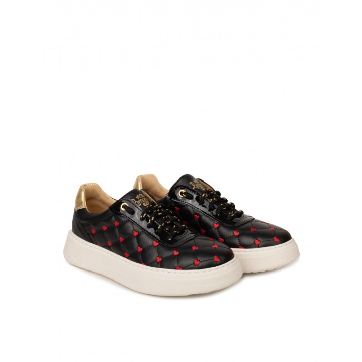 Zapatillas Piel Corazones Negras PERA LIMONERA