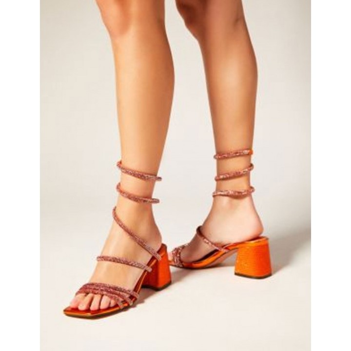 MENBUR Sandalias Fiesta Brillos Naranja