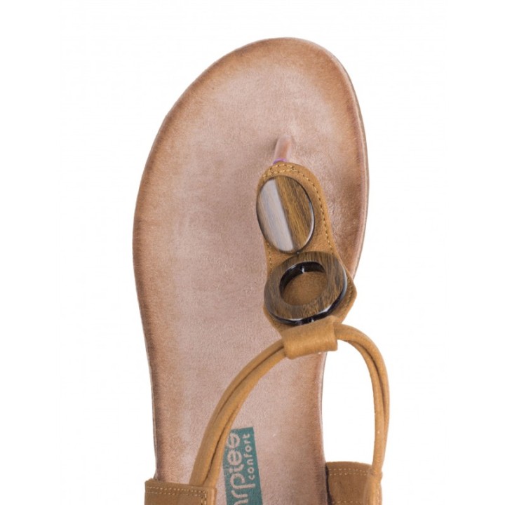 Sandalias Dedo Abalorios Madera Cuero