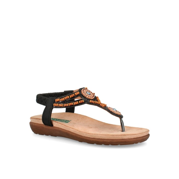 Sandalias Dedo Abalorios Negras