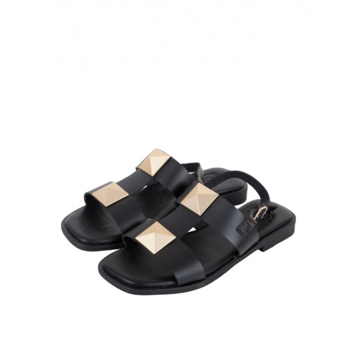 Sandalias Planas Tachuelas Negras PERA LIMONERA