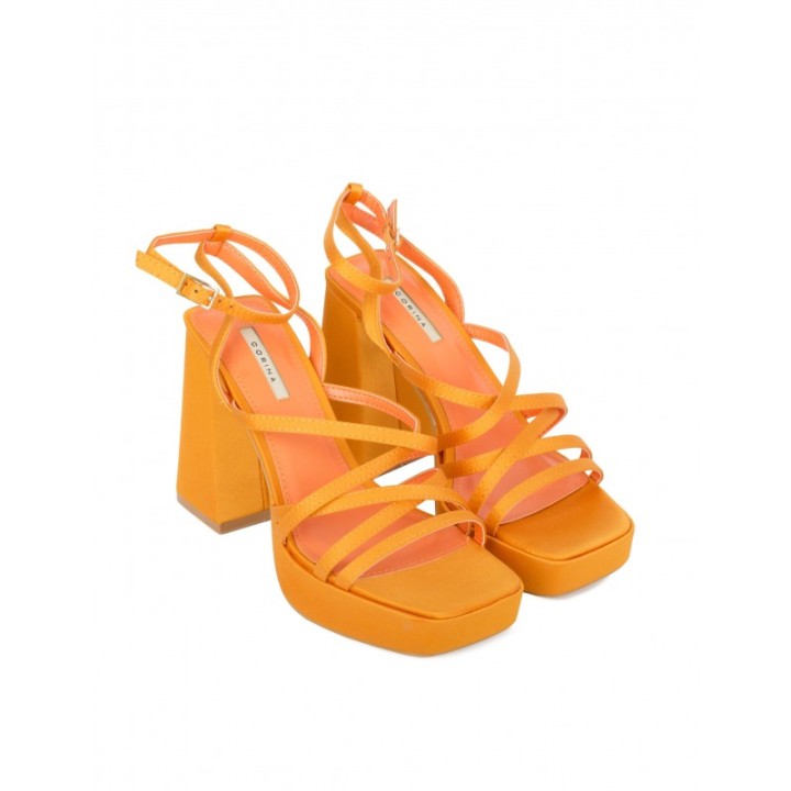 Sandalias Plataforma Tiras Naranja