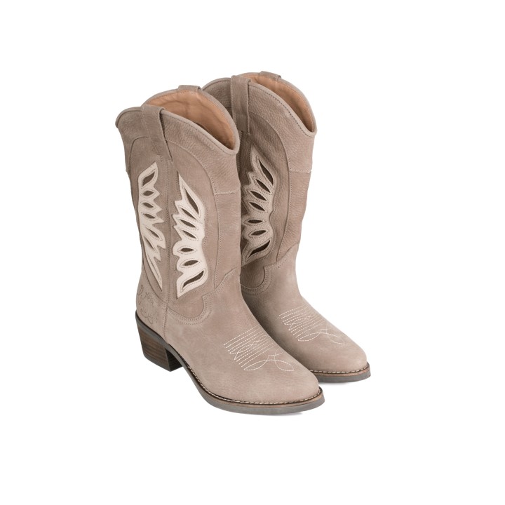 Botas Camperas Costuras Combinadas Taupe