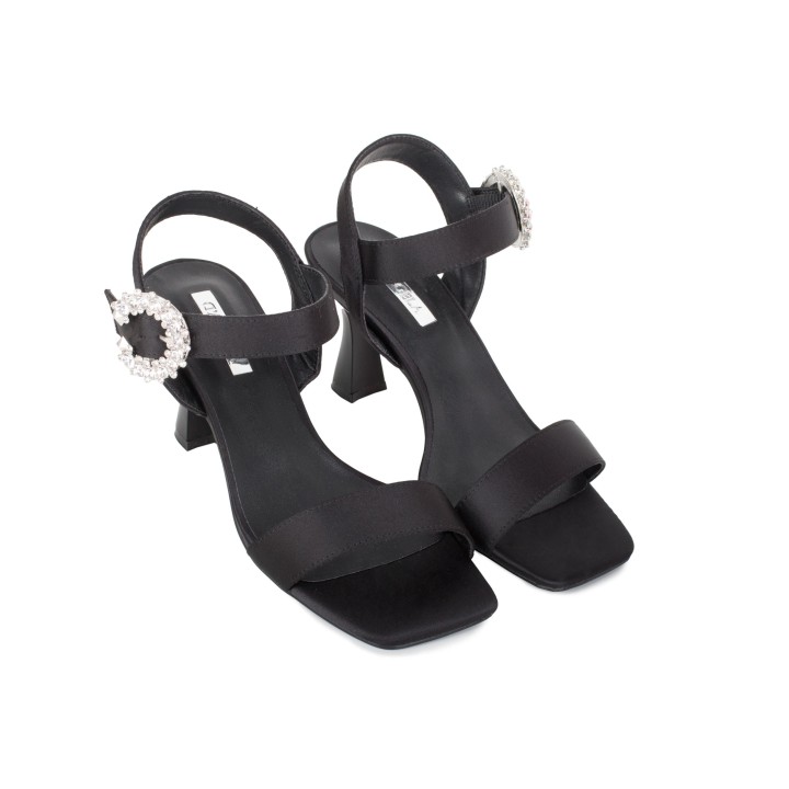 Sandalias Fiesta Raso Joya Negras