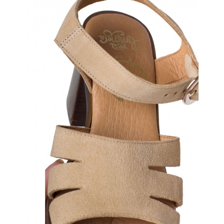 Sandalias Tacon Madera Beige PERA LIMONERA