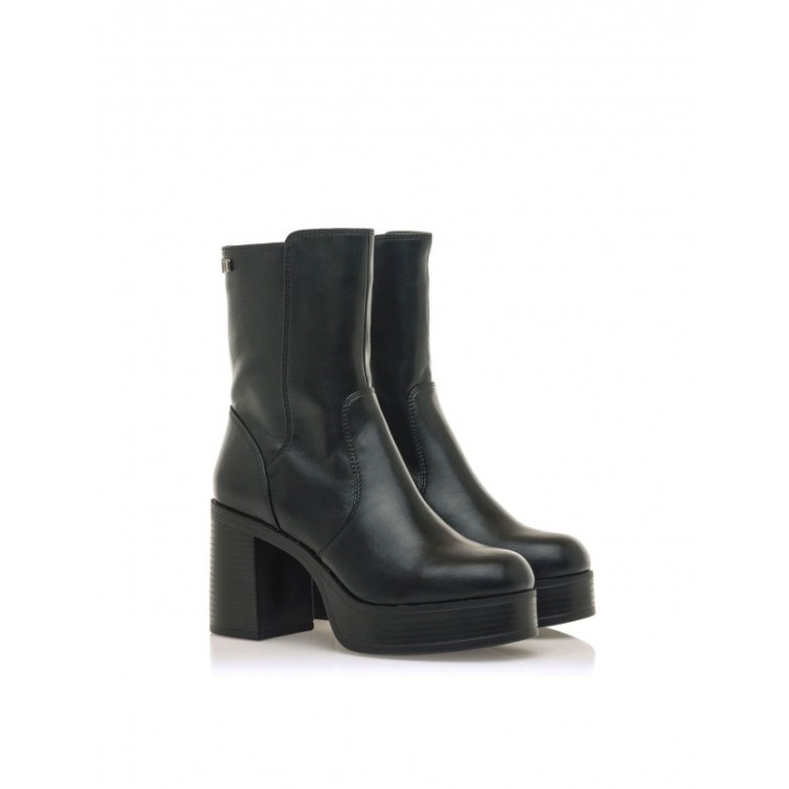 MUSTANG Botines Tacon Ancho Plataforma Negros