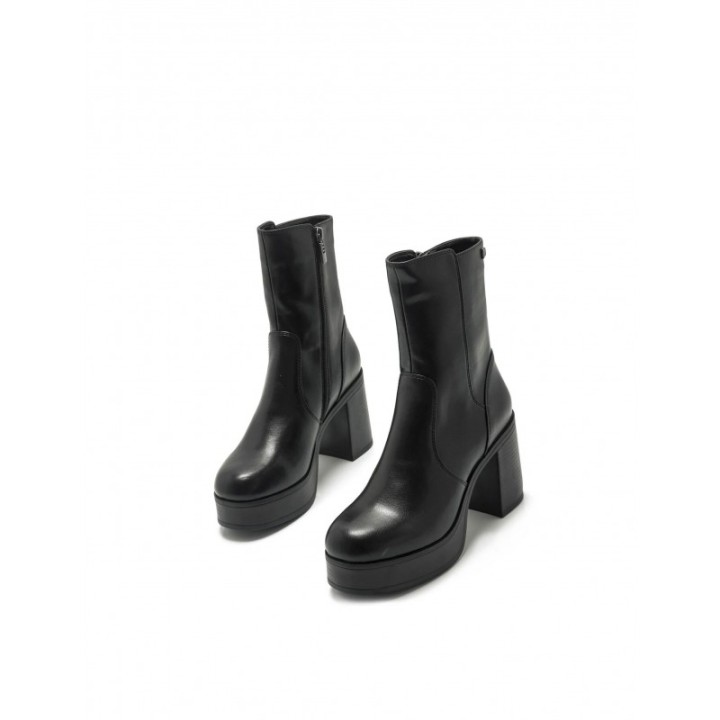 MUSTANG Botines Tacon Ancho Plataforma Negros