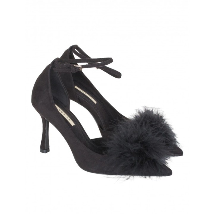 Zapatos Salon Pulsera Pompon Negros
