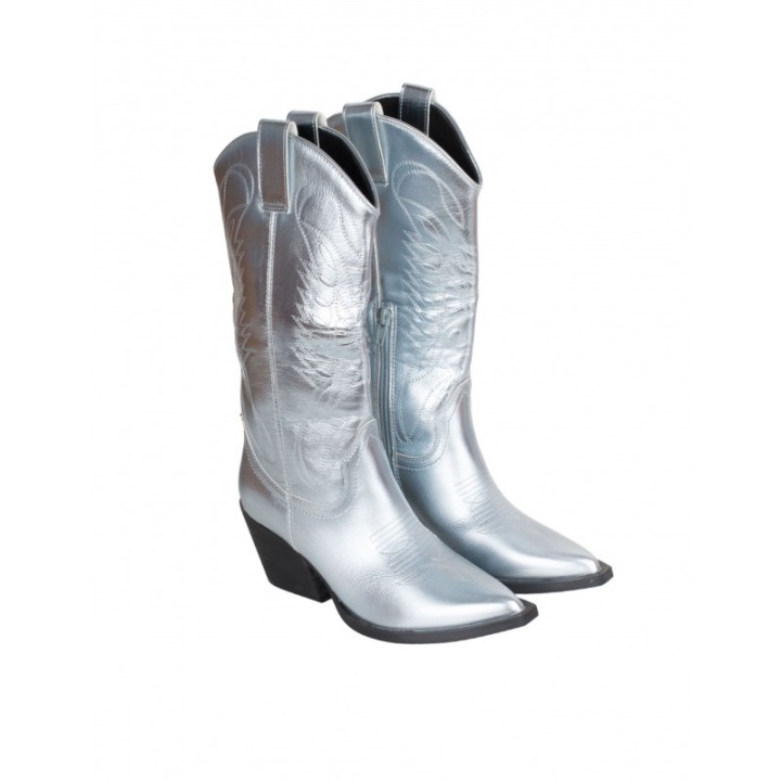 Botas Camperas Metalizadas Plateadas