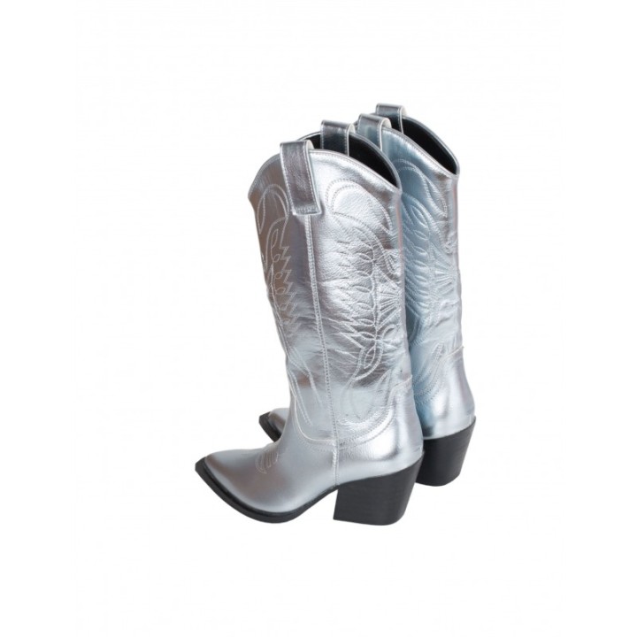 Botas Camperas Metalizadas Plateadas