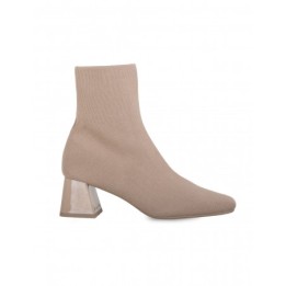 Botines Calcetin Tacon Cuadrado Taupe
