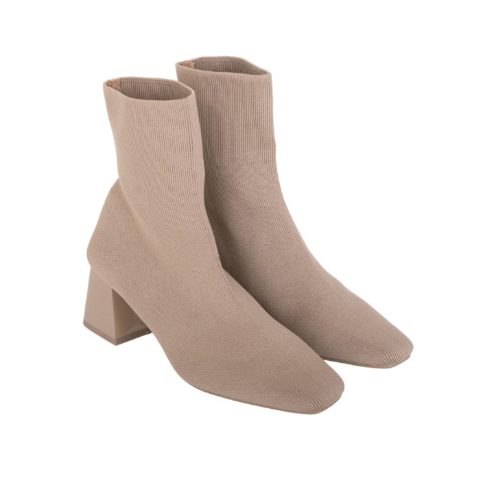 Botines Calcetin Tacon Cuadrado Taupe