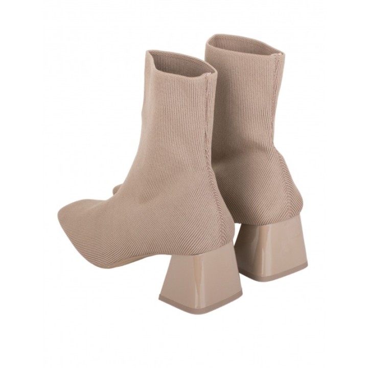 Botines Calcetin Tacon Cuadrado Taupe