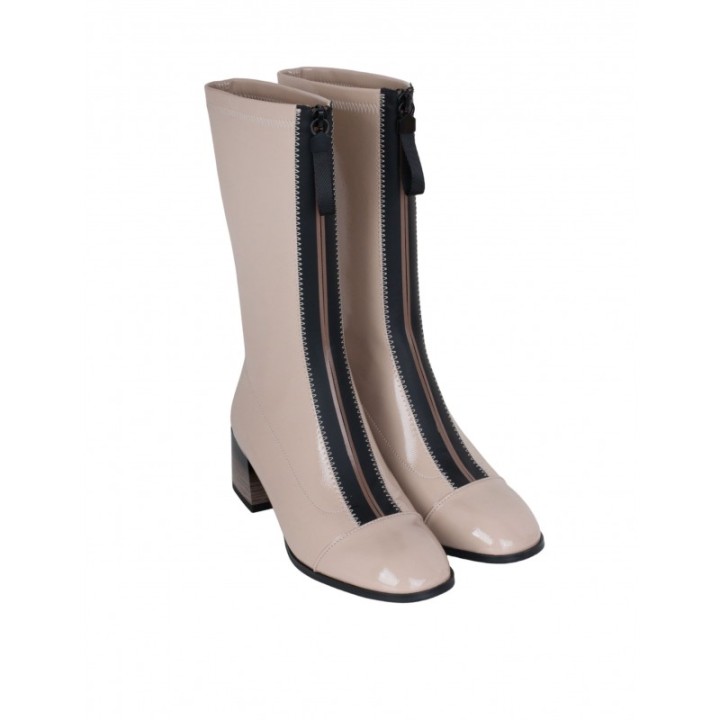Botas Vestir Charol Cremallera Beige