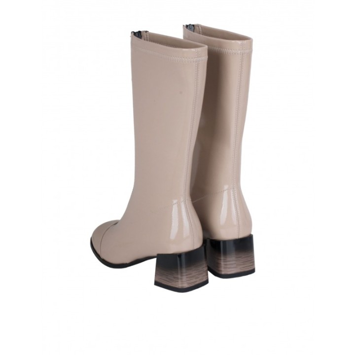 Botas Vestir Charol Cremallera Beige