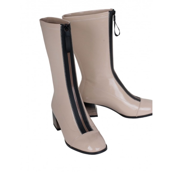 Botas Vestir Charol Cremallera Beige