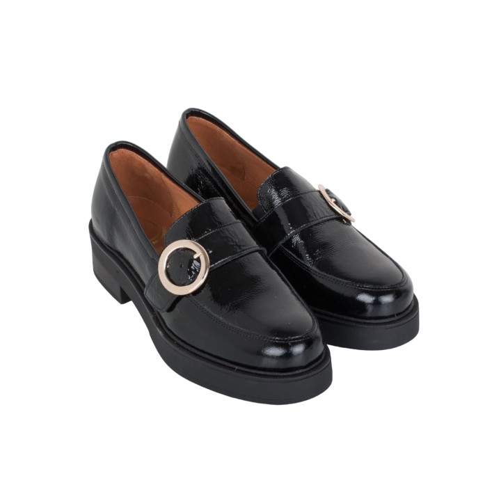Mocasines Casual Charol Hebilla Negros PERA LIMONERA