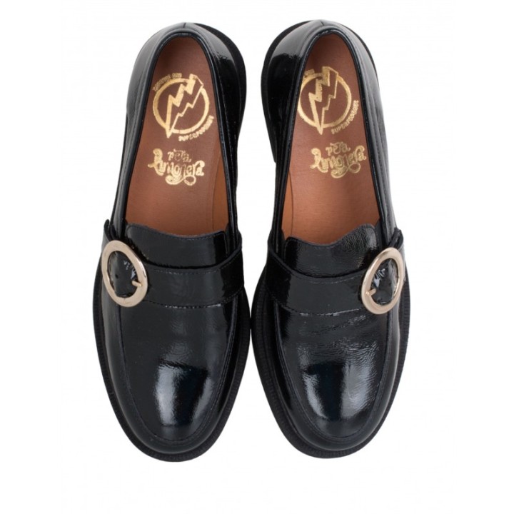 Mocasines Casual Charol Hebilla Negros PERA LIMONERA