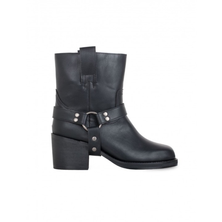 Botines Moteros Tacon Negros Mujer