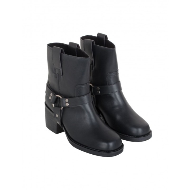 Botines Moteros Tacon Negros Mujer