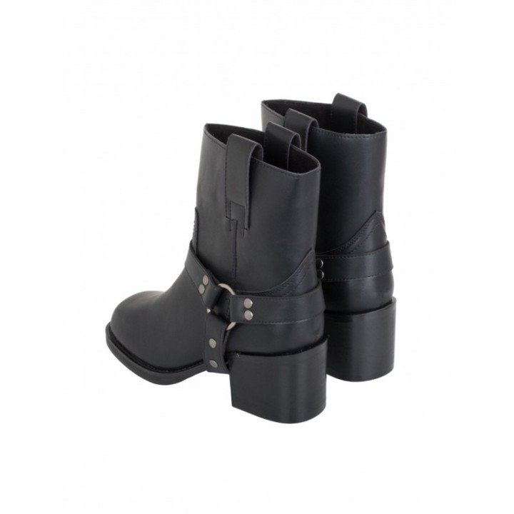 Botines Moteros Tacon Negros Mujer