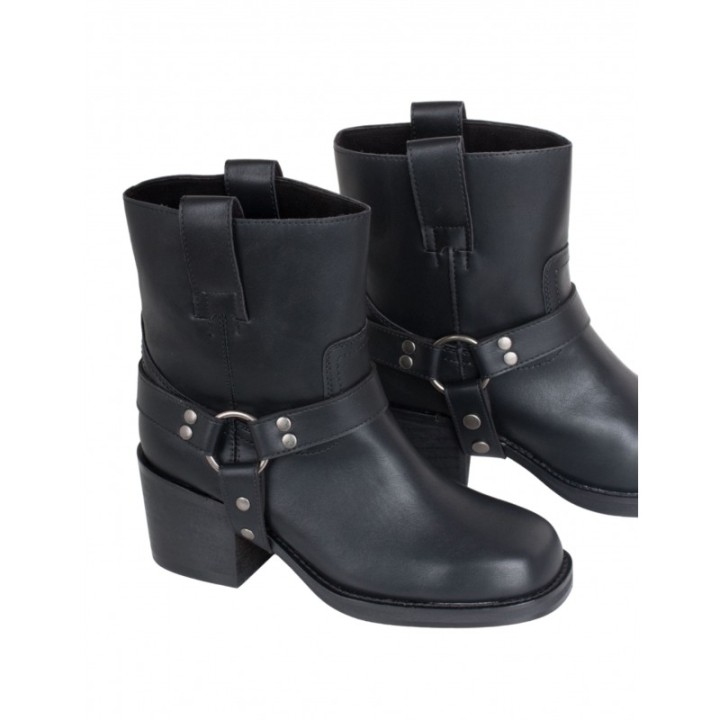 Botines Moteros Tacon Negros Mujer