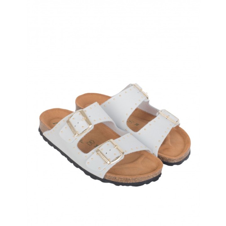 AUTENTI Sandalias Bio Hebillas Tachuelas Blancas